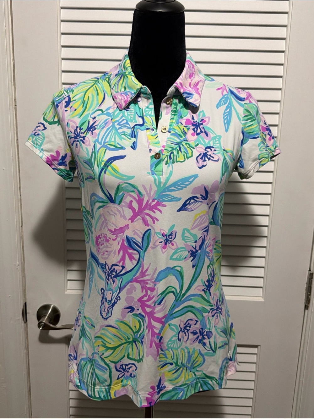 Lilly Pulitzer Luxletic Polo Shirt - Amethyst Tin Mermaid In The Shade Print - S